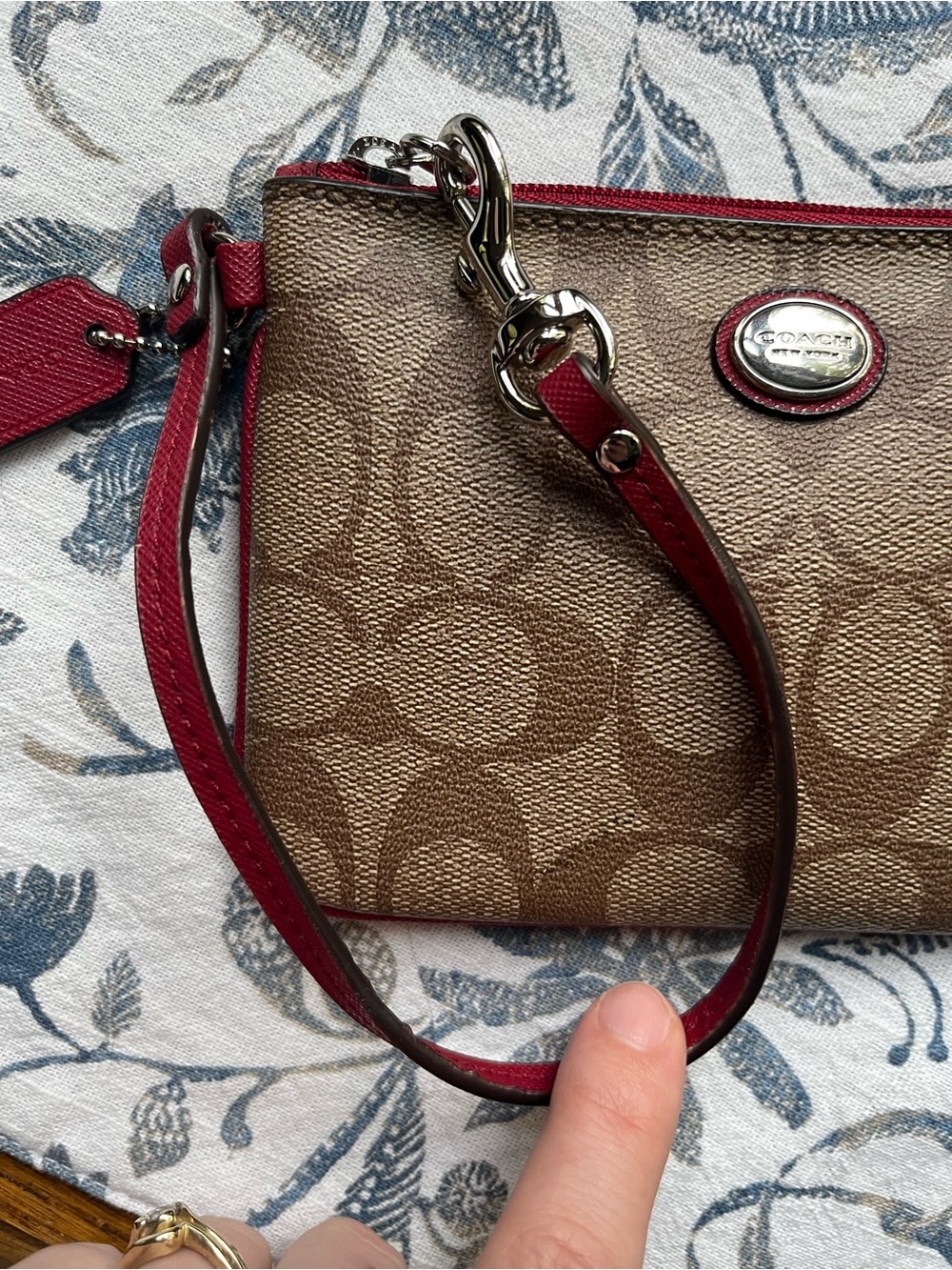 Coach Brown Signature Canvas Wristlet with Red Trim and Card Case - Picture 11 of 16